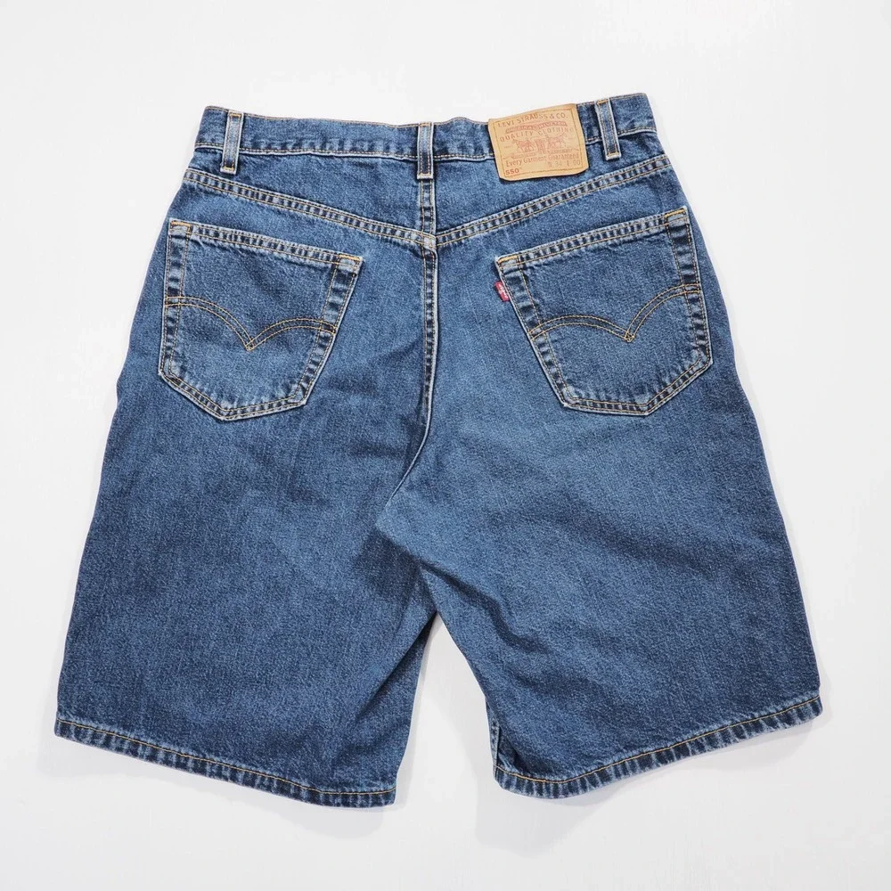 Vintage 90s Levis 550 Shorts Mens 34 Blue Relaxed Fit Denim Jorts USA Made Y2K